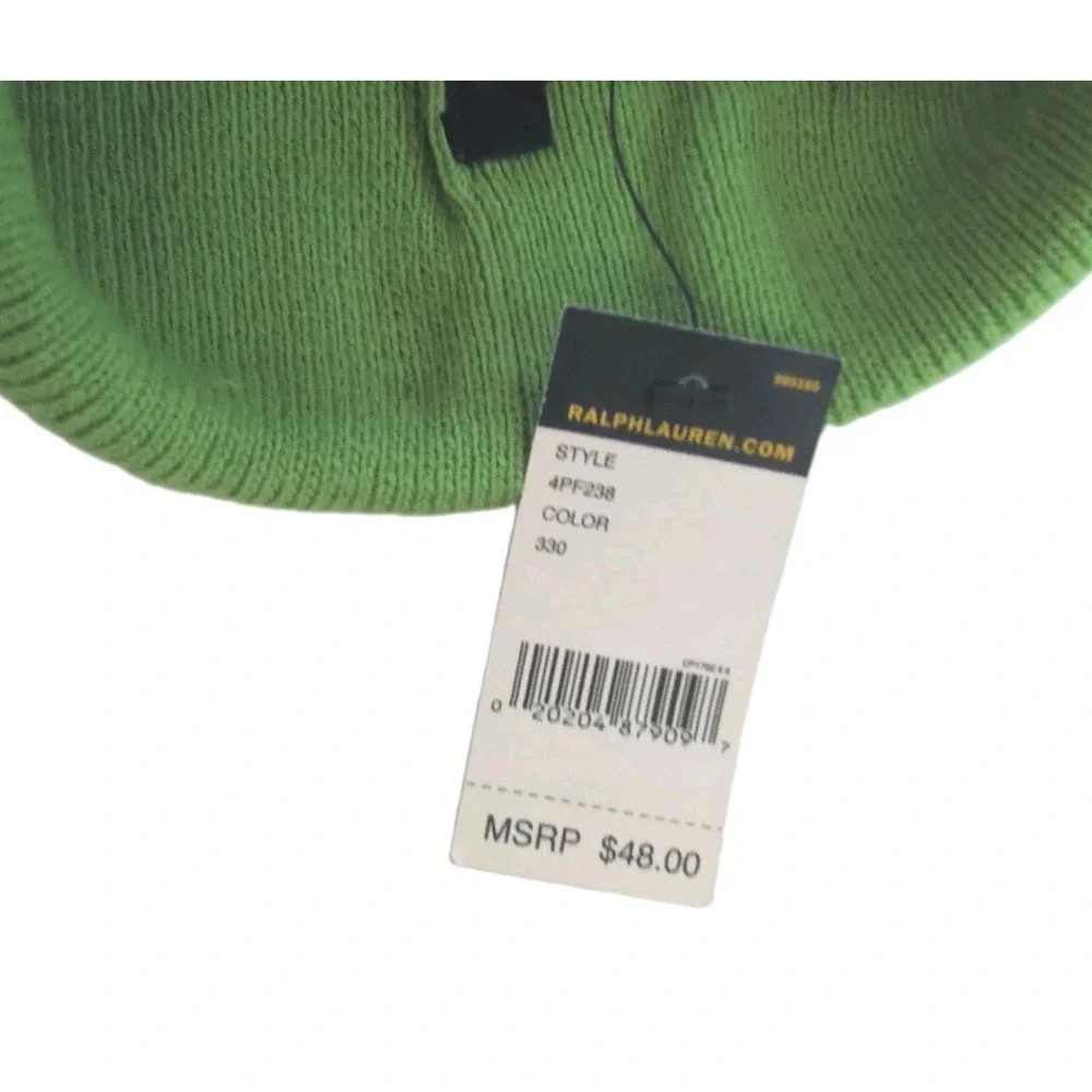 Polo Ralph Lauren Vintage Spell Out Beanie Green & Pink Logo - New